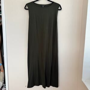 New Eileen Fisher Bateau Neck Dress Olive Green Sz M